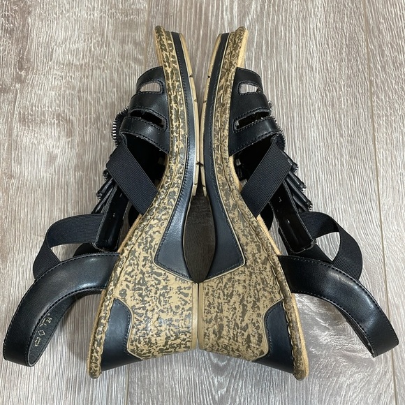 Rieker Antistress Black Leather Strappy Wedge Sandal Zipper Rosette 41 (US 9) - Picture 8 of 16